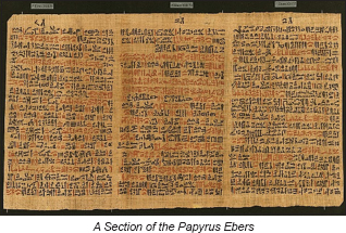 A section of the Papyrus of Ebers containing ancient medicines instruction