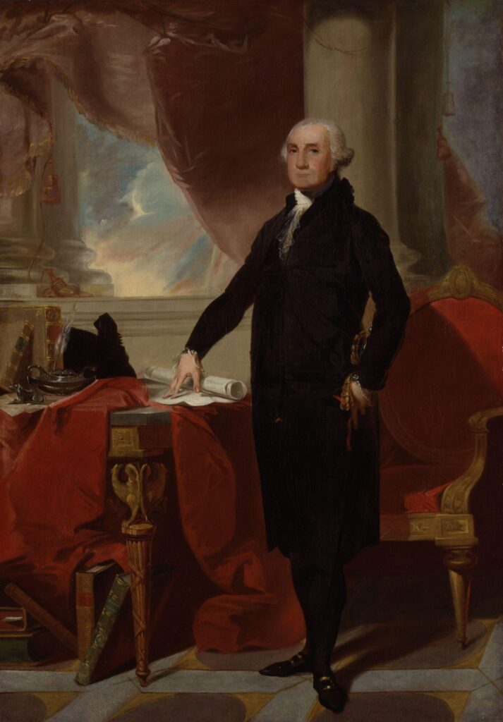 A full body portrait of George Washington with arms and legs